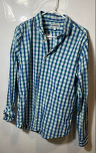 Load image into Gallery viewer, Express Mens Teal Gingham Cotton Long Sleeve Collared Dress Shirt Size Large
