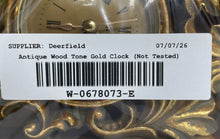 Load image into Gallery viewer, Antique Gold Tone Wood Quartz Roman Numerals Victorian Desk Clock Not Tested
