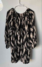 Load image into Gallery viewer, H&amp;M Womens Beige Black Abstract Balloon Sleeve Round Neck Mini Dress Size M
