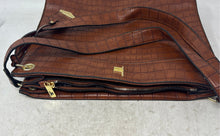 Load image into Gallery viewer, London Fog Womens Brown Croc Embossed Leather Double Handle Shoulder Bag
