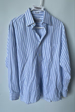Load image into Gallery viewer, Thomas England Mens White Blue Striped Long Sleeve Dress Shirt Size 39/15.5
