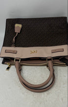 Load image into Gallery viewer, Michael Kors Womens Reagan Brown Pink Monogram Leather Inner Pocket Satchel Bag
