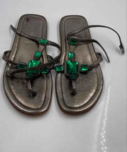 Load image into Gallery viewer, Authentic Miu Miu Womens Gray Leather Beaded Flat Thong Sandals Size EUR 36 Worn
