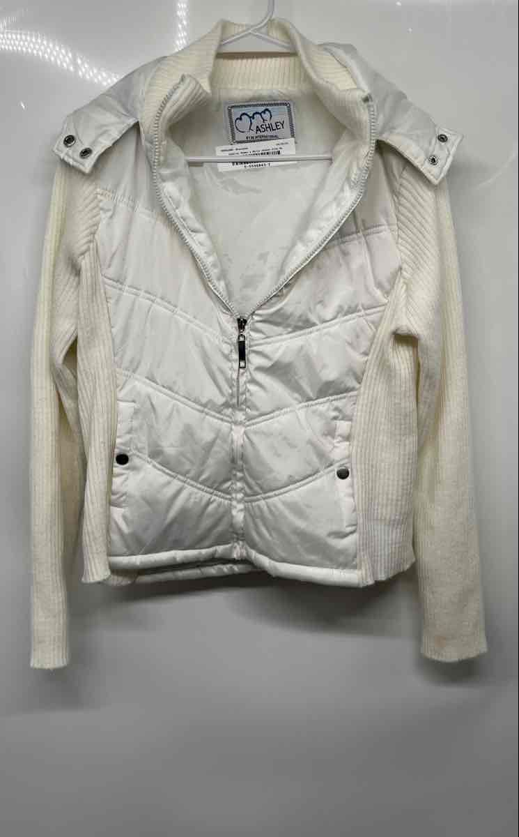 Ashley Womens White Quilted Long Sleeve Hooded Parka Jacket Size XL