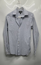 Load image into Gallery viewer, Express 1MX Mens Gray Blue Striped Extra Slim Dress Shirt Size XS 13-13.5

