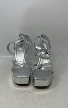 Load image into Gallery viewer, Michael Kors Womens Paola Silver Snakeskin Embossed High Platform Heels Size 8 M
