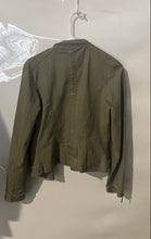 Load image into Gallery viewer, Velami Womens Green Cotton Asymmetrical Zip Cropped Military Jacket Size M
