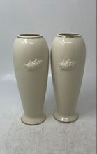 Load image into Gallery viewer, Set Of 2 Lenox Off White Porcelain Cylinder Shape Rose Bud Embossed Flower Vase
