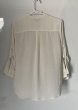 Load image into Gallery viewer, Express Womens White Roll-Tab Sleeve Front-Zip Chest Pockets Blouse Top Size S
