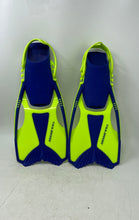 Load image into Gallery viewer, U.S. Divers Kids Fluorescent Blue Green Open Heel Fins Size Medium 1-4
