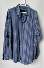 Load image into Gallery viewer, Bugatchi Mens Blue Striped Cotton Long Sleeve Collared Button-Up Shirt Size XL
