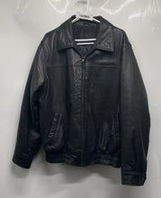 Load image into Gallery viewer, Sean John Mens Black Leather Long Sleeve Front Full-Zip Bomber Jacket Size Large

