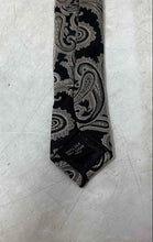 Load image into Gallery viewer, Pierre Cardin Mens Black Gray Paisley Print Keeper Loop Adjustable Designer Tie
