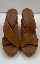 Load image into Gallery viewer, Authentic Tory Burch Womens Kristen Brown Wedge Sandals Size 7.5M Damaged Worn
