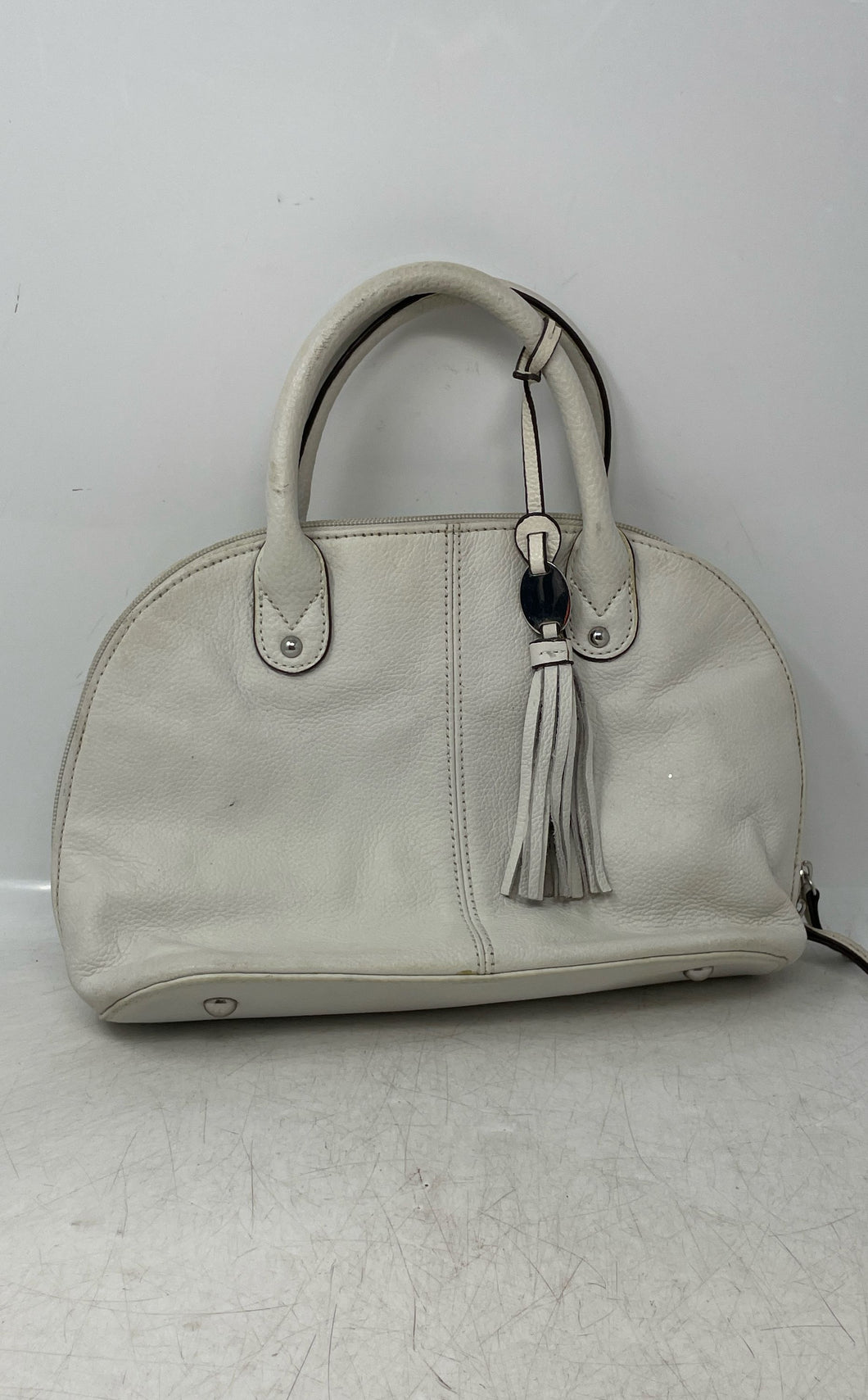 Tignanello Womens White Pebbled Leather Double Handle Zip-Around Satchel Bag