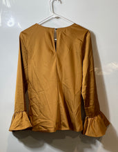 Load image into Gallery viewer, J.Crew Womens Brown Satin Bell Sleeve Round Neck Blouse Top Size Medium
