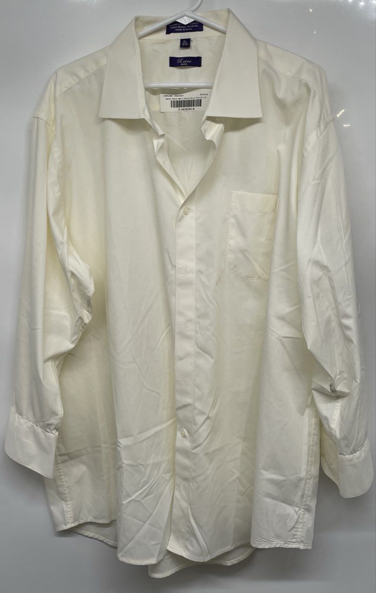 Retro Paris Mens Yellow Long Sleeve Collared Dress Shirt Size 18.5 32/33