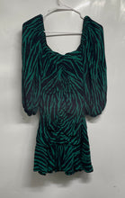Load image into Gallery viewer, Zara Womens Green Zebra Print 3/4 Balloon Sleeve Ruched Mini Dress Size Small
