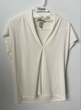 Load image into Gallery viewer, H&amp;M Womens White Short Cap Sleeve V-Neck Stretch Pullover Blouse Top Size S
