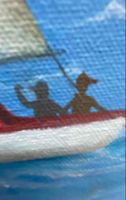 Load image into Gallery viewer, Wall Hanging Palm Trees Ocean Sailboats Blue Art Painting Signed Fran Melia
