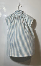 Load image into Gallery viewer, Ann Taylor Womens Green White Striped Short Sleeve Tie-Neck Blouse Top Size S
