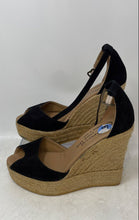 Load image into Gallery viewer, Gaimo Womens Black Peep Toe Buckle Ankle Strap Wedge Espadrille Sandals Size 6.5
