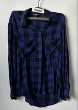 Load image into Gallery viewer, Express Womens Purple Plaid Long Sleeve Collared Pockets Button-Up Shirt Size S
