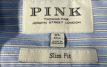 Load image into Gallery viewer, Pink Thomas Pink Mens Blue White Striped Slim Fit Dress Shirt Size 16.5

