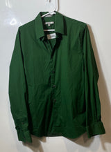 Load image into Gallery viewer, Express Mens Green Long Sleeve Collared Formal Dress Shirt Size Medium

