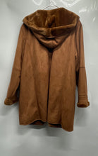 Load image into Gallery viewer, Fitz-Wright Womens Brown Faux Suede And Fur Trim Hooded Button Front Coat Sz 2X
