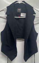 Load image into Gallery viewer, Zara Womens Black Sleeveless Notch Lapel Button Front Cropped Vest Size Medium
