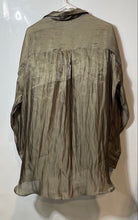 Load image into Gallery viewer, Zara Womens Green Pleated Long Sleeve Collared Button-Up Shirt Size Small
