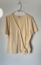 Load image into Gallery viewer, Michael Kors Womens Yellow White Striped Short Sleeve Wrap Blouse Top Size XL
