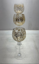 Load image into Gallery viewer, Set Of 3 Pcs Crackle Gold Glass Mercury Finished Long Stem Candle Holder
