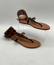 Load image into Gallery viewer, Schutz Womens Brown Leather Animal Print Flat Ankle Strap Sandals Size EU 36
