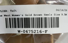 Load image into Gallery viewer, Nine West Womens Nosashay Gold Brown Leather Cone Strappy Heels Size 9.5M

