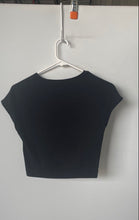 Load image into Gallery viewer, Zara Womens Black Short Cap Sleeve Round Neck Pullover Cropped T-Shirt Size L
