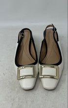 Load image into Gallery viewer, Alfani Womens Cienna White Black Leather Buckle Slingback Heels Size 6.5M
