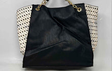 Load image into Gallery viewer, Christian Siriano Womens White Black Perforated Leather Double Handle Tote Bag
