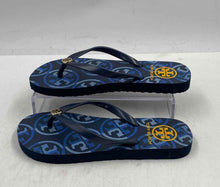Load image into Gallery viewer, Authentic Tory Burch Womens Blue Printed Slip-On Flip-Flop Sandals Size 5M
