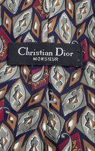 Load image into Gallery viewer, Christian Dior Mens Green Red Geometric Diamond Silk Keeper Loop Pointed Tie
