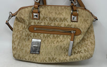 Load image into Gallery viewer, Michael Kors Womens Bedford Beige Brown Monogram Charm Satchel Handbag

