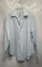 Load image into Gallery viewer, Calvin Klein Mens Blue White Pinstripe Printed Slim Fit Dress Shirt Size 15.5
