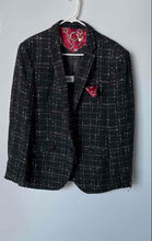 Load image into Gallery viewer, Elie Balleh Mens Black Plaid Flap Pocket Notch Lapel One-Button Blazer L/42-44
