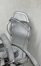 Load image into Gallery viewer, Michael Kors Womens Paola Silver Snakeskin Embossed High Platform Heels Size 8 M
