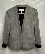 Load image into Gallery viewer, Hugo Boss Womens White Plaid Long Sleeve Black Open Front Blazer Jacket Size 4
