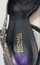 Load image into Gallery viewer, Michael Kors Womens Black Brown Snake Print Kitten Slingback Heels Size 8.5M
