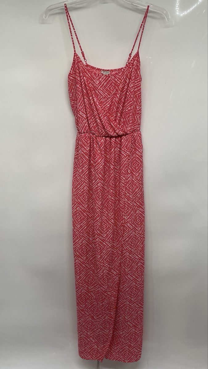Guess Womens Red White Geometric Print Spaghetti Strap Maxi Dress Size S