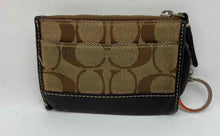 Load image into Gallery viewer, Coach Womens Brown Beige Monogram Key Chain Card Holder Zipper Coin Wallet
