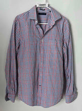 Load image into Gallery viewer, Tommy Hilfiger Mens Blue White Red Plaid Print Long Sleeve Dress Shirt Sz M 15.5
